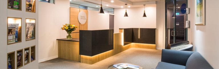 Dentists at Pymble Dental Office Comfortable and Great Ambiance Dental Reception Wide 768x243