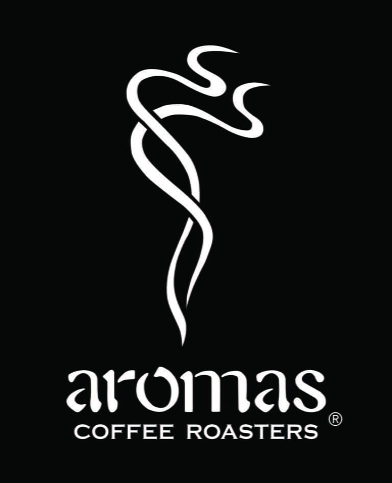 2019 20 11 aromas coffee roasters logo coffee solid white black background d 768x945