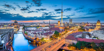 custom aerial view of berlin skyline with a tv tower and spree river in beautiful evening in germany sml3