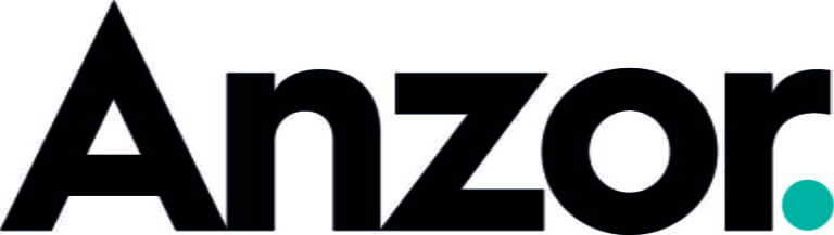 Anzor Logo. Black text. Blue dot. JPG 768x217