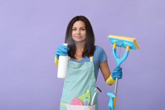 young woman with rubber gloves ready clean 144627 42906