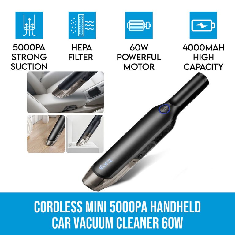 Elinz Cordless Mini 5000Pa Handheld Car Vacuum Cleaner 60W Portable Wet and Dry 4000mAh Rechargeable