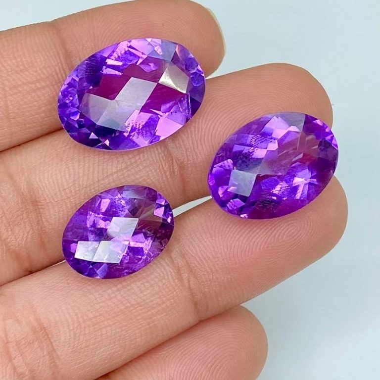 brazilian amethyst checkerboard oval shape gemstone parcel 159673 768x768