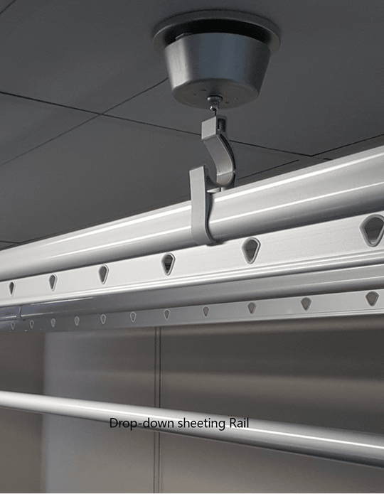 Topline ceiling rail clothes line showing sheeting rail and holder 540x