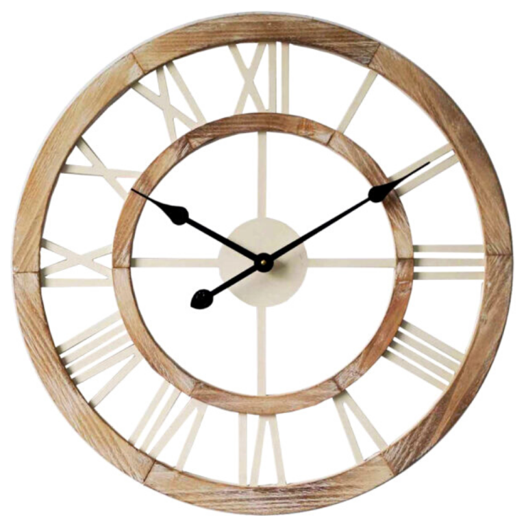Hamptons Double Frame Floating Wall Clock White Timber 60cm Beautiful Home Decor Front 768x768