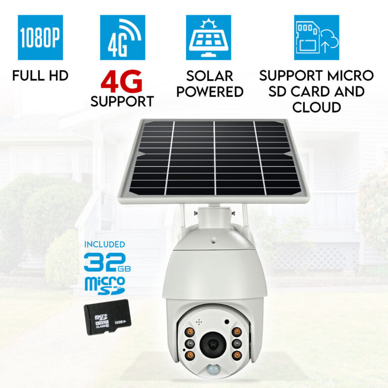Elinz Wireless Solar Security 4G IP 1080P PTZ Outdoor Camera CCTV Waterproof Built-in Battery Pan Tilt Digital Zoom 32GB