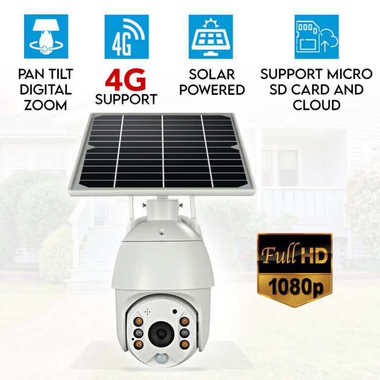 Elinz Wireless Solar Security 4G IP 1080P PTZ Outdoor Camera CCTV Waterproof Built-in Battery Pan Tilt Digital Zoom