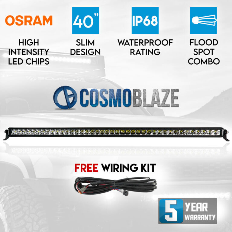 Cosmoblaze 40" Osram LED Light Bar Driving 1 Row Flood Spot Combo Beam 4x4 10"