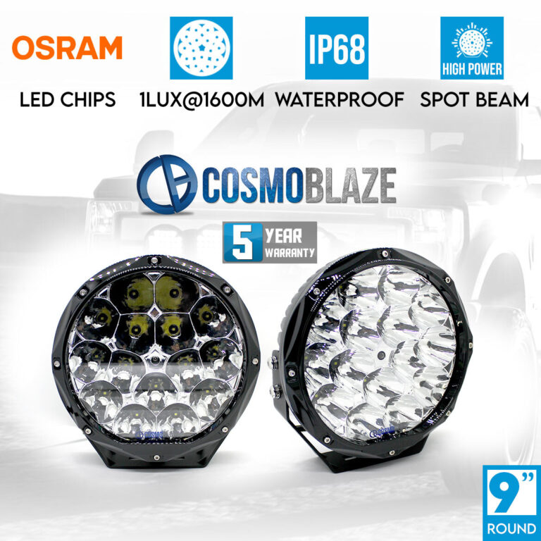 Cosmoblaze 9" Driving Lights Genuine Osram LED Pair Round Spot 1LUX 1600M 4x4 Truck Off Road SUV IP68 Waterproof