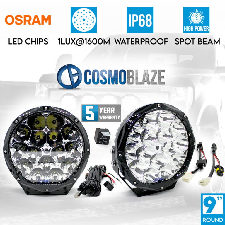 Cosmoblaze 9" Driving Lights Genuine Osram LED Pair Round Spot 1LUX 1600M IP68 DT Wiring Harness