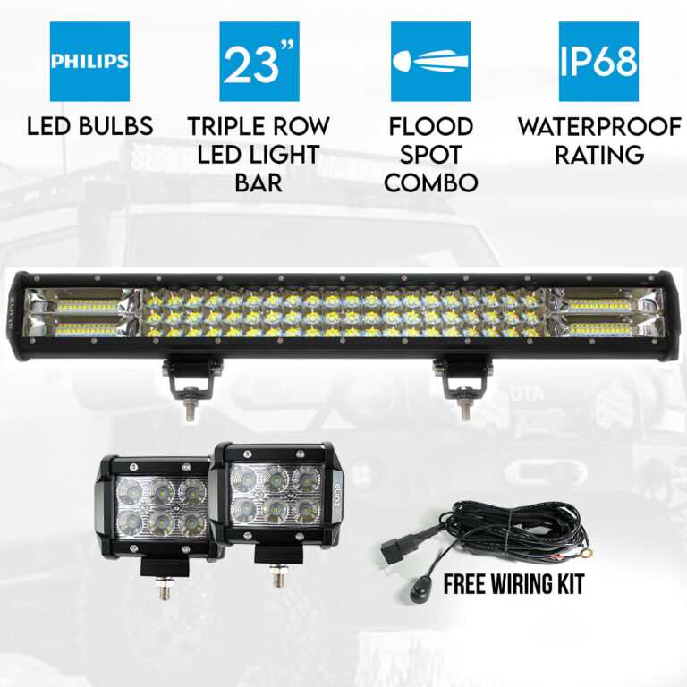 Elinz 23" LED Light Bar 3 Rows Philips bundle 2x 18W 4 inch CREE Driving Worklight