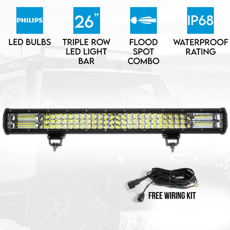 Elinz 26" inch 3 Rows LED Light Bar Work Driving Philips FLOOD SPOT COMBO Offroad 4WD