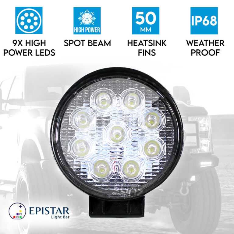 Elinz 27w Driving Light Epistar LED Round Spot Worklight 12V 24V Offroad Truck 4WD 4X4