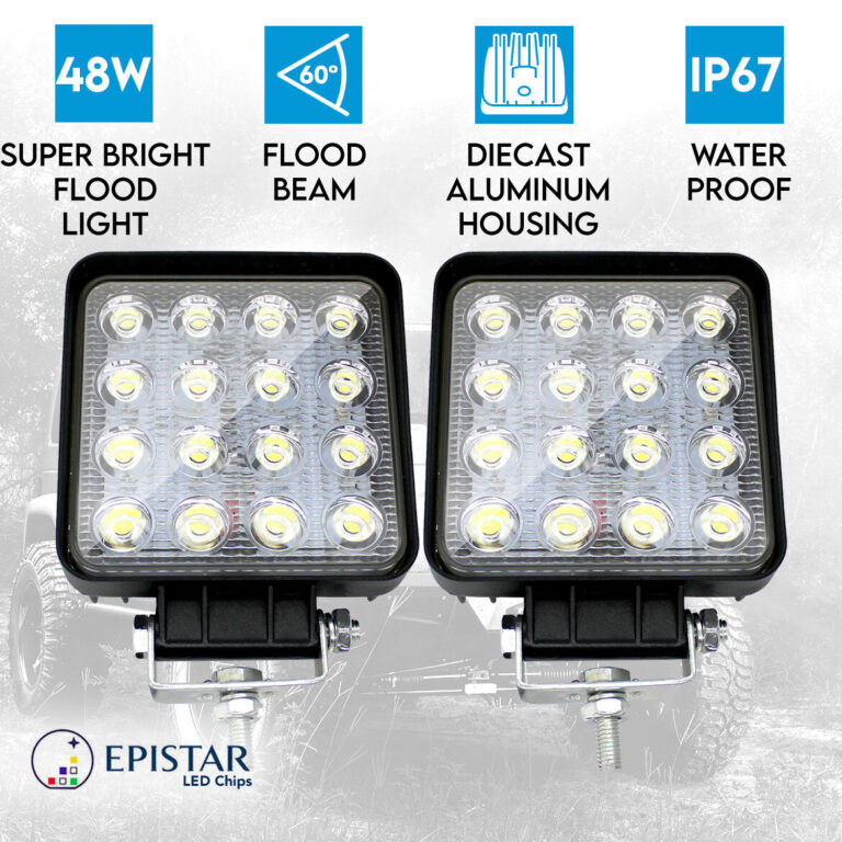 Elinz 2x 4" LED Work Light Square 60° Flood Lamp 96W IP67 Offroad Tractor 12V 24V