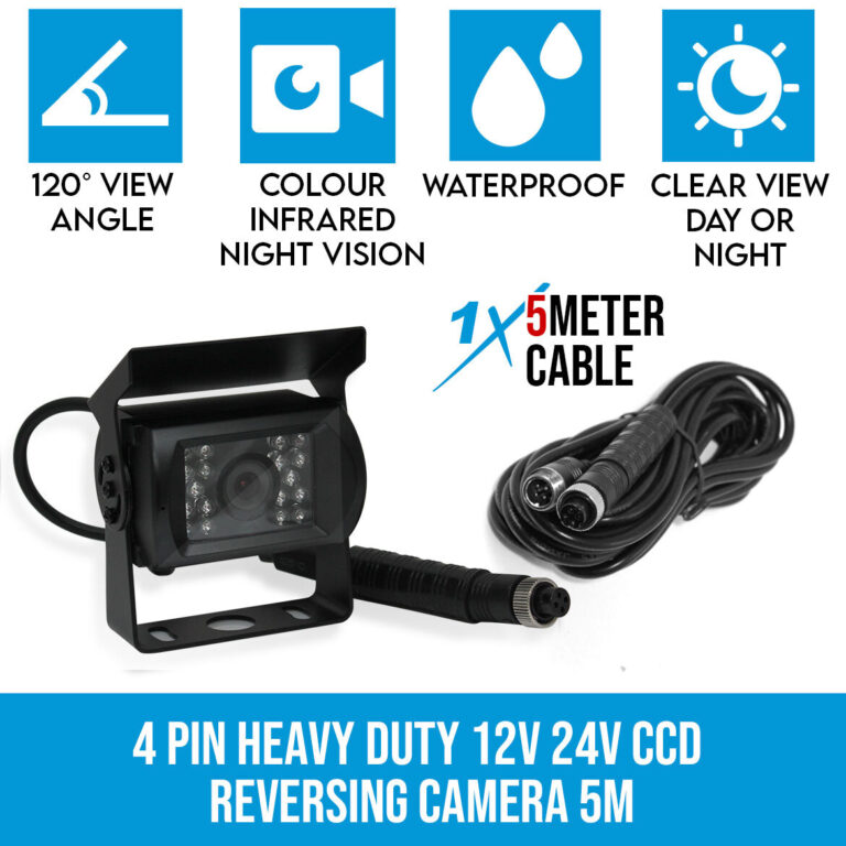 Elinz 4 PIN Heavy Duty 12V 24V CCD IR Colour Reverse Reversing Camera Rearview 5M