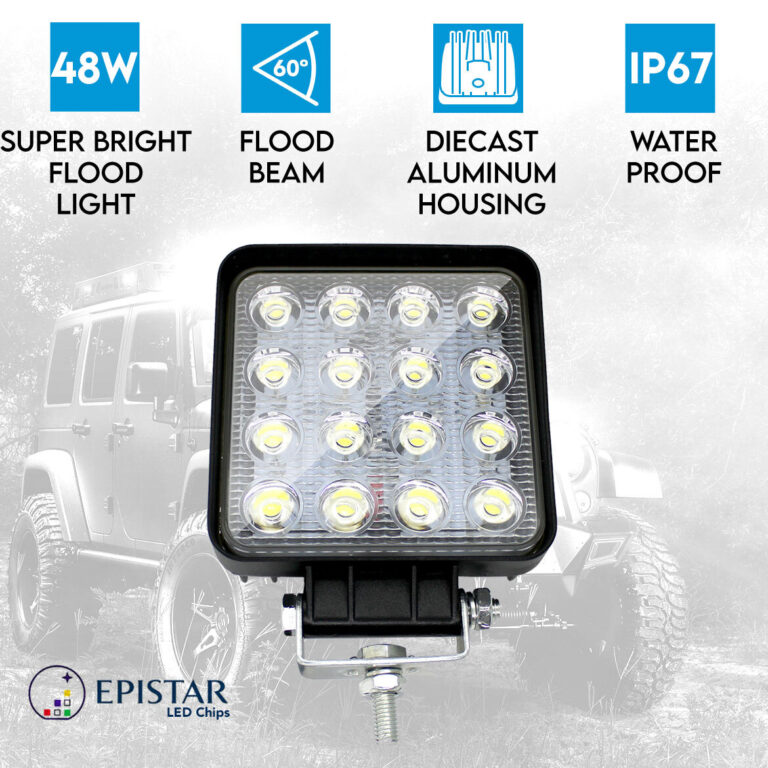 Elinz 48W LED Work Light Square 60° Flood Lamp Fog IP67 Offroad Tractor Jeep 12V 24V