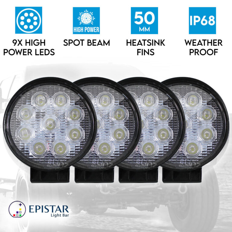 Elinz 4x 27w Driving Light Epistar LED Round Spot Worklight 12V 24V Offroad Truck 4WD 4X4 IP68~30000hrs lifespan~PMMA co