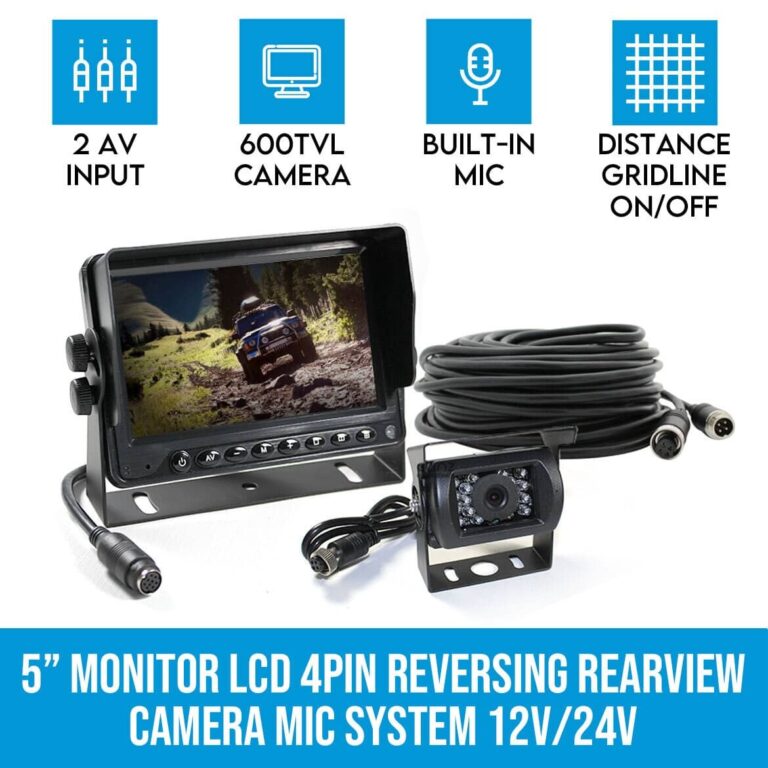 Elinz 5 Inches Monitor LCD 12V 24V Car Reversing Rearview Camera with Mic System Kit 4PIN 768x768
