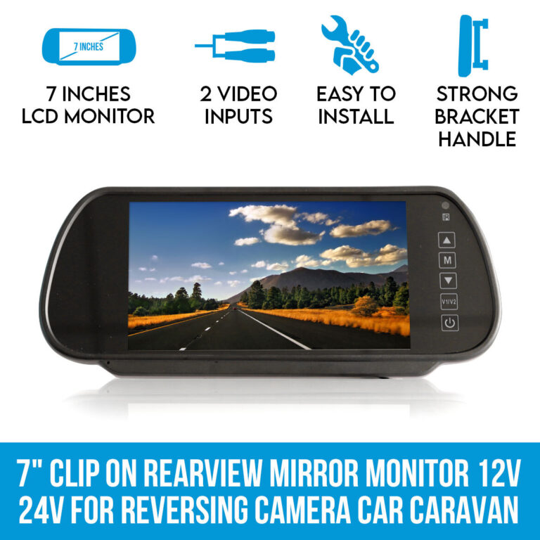 Elinz 7 Inches Clip on Rearview Mirror Monitor Only 12V 24V for Reversing Camera Car Caravan 768x768