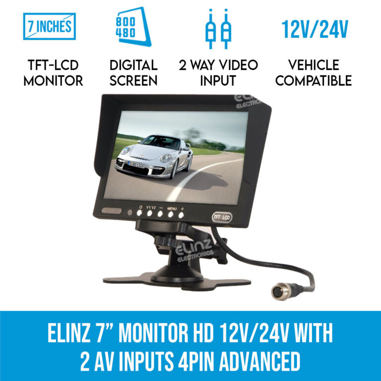 Elinz 7 Inches Monitor HD 12V 24V with 2 AV inputs 4PIN advanced 768x768