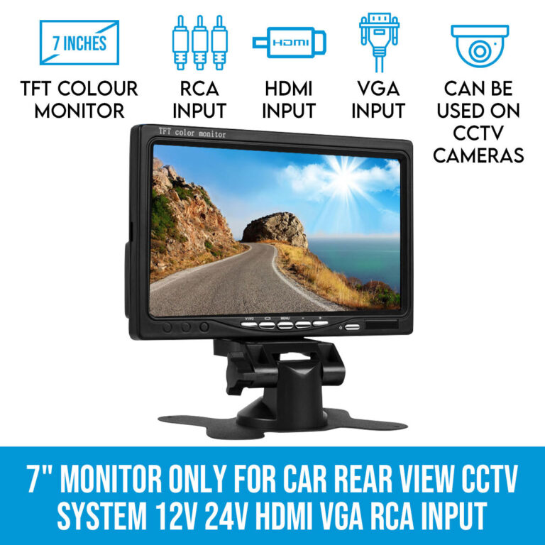 Elinz 7 Inches TFT LCD Monitor Only for Car Rear View Home CCTV System 12V 24V HDMI VGA RCA Input 768x768