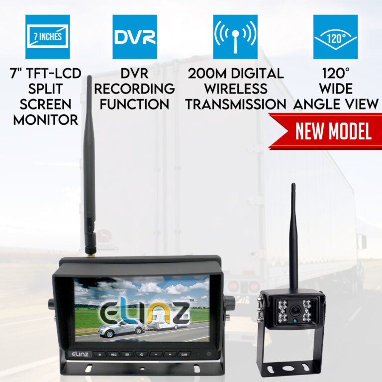 Elinz Digital Wireless 7 Inches Splitscreen Monitor Reversing Camera CMOS 12V 24V 2.4GHz 768x768