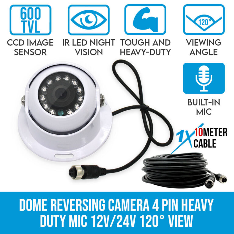 Elinz Dome Reversing Camera 4 PIN Heavy Duty Mic CCD IR Colour 12V 24V Car Truck Caravan 120° View 1 768x768