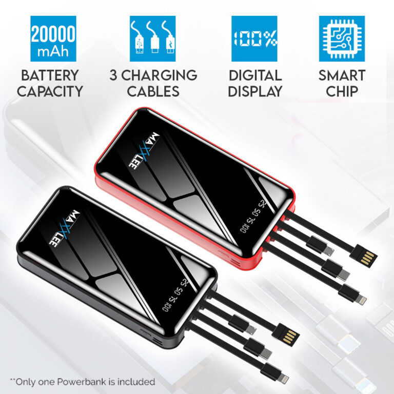 Maxxlee 20000mAh Powerbank Built in 3 Cables High Capacity Battery Charger for Android iPhone 768x768