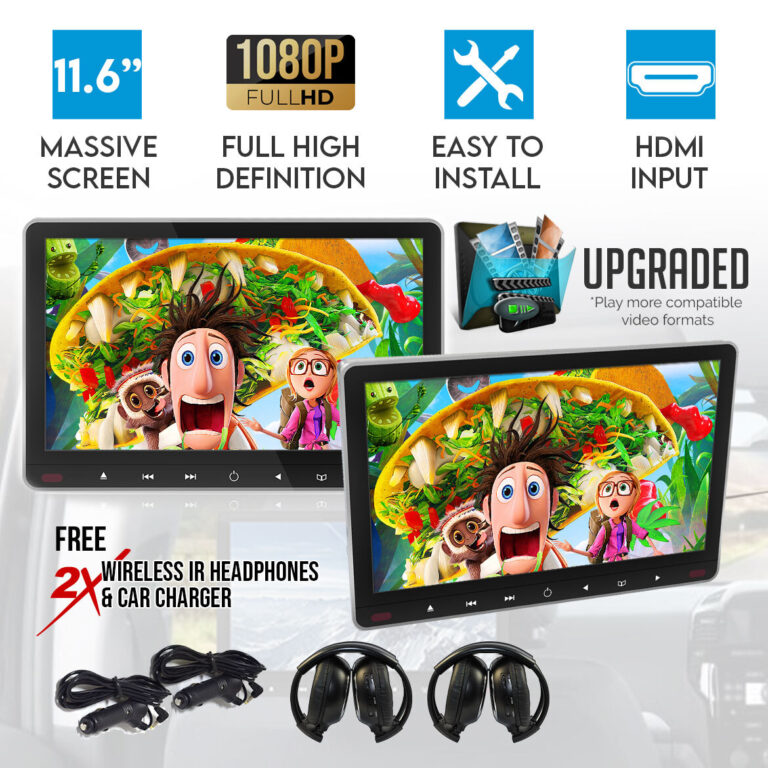 Elinz 2x 11.6 Inches Active Car Headrest DVD Player HDMI GAME 1920*1080P IR FM SD USB 9 Inches